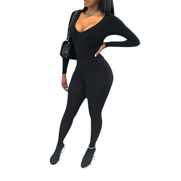 Women's Sexy One piece Long Sleeve High Waist Bodycon Jumpsuit Rompers