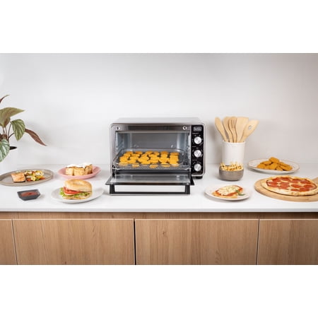 Black   Decker Crisp 'N Bake PRO 6-Slice Air Fryer Toaster Oven with Basket, Pan, Rack & Tray, Stainless Steel