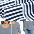 thumbnail image 5 of Women's Plus 3/4 Sleeve Striped Loose Casual Tunic Top Scoop Neck High Low Hem Blouse 2X Navy Blue, 5 of 6