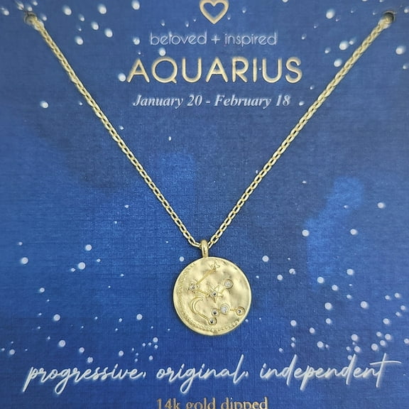 Beloved Inspired Aquarius Zodiac Necklace, 14k Gold Dipped