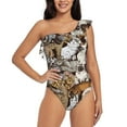 thumbnail image 2 of Yiaed Cut Cats Print Women One Piece Swimsuits Tummy Control One Shoulder Bathing Suits Pattern Ruffle Swimwear-Large, 2 of 8