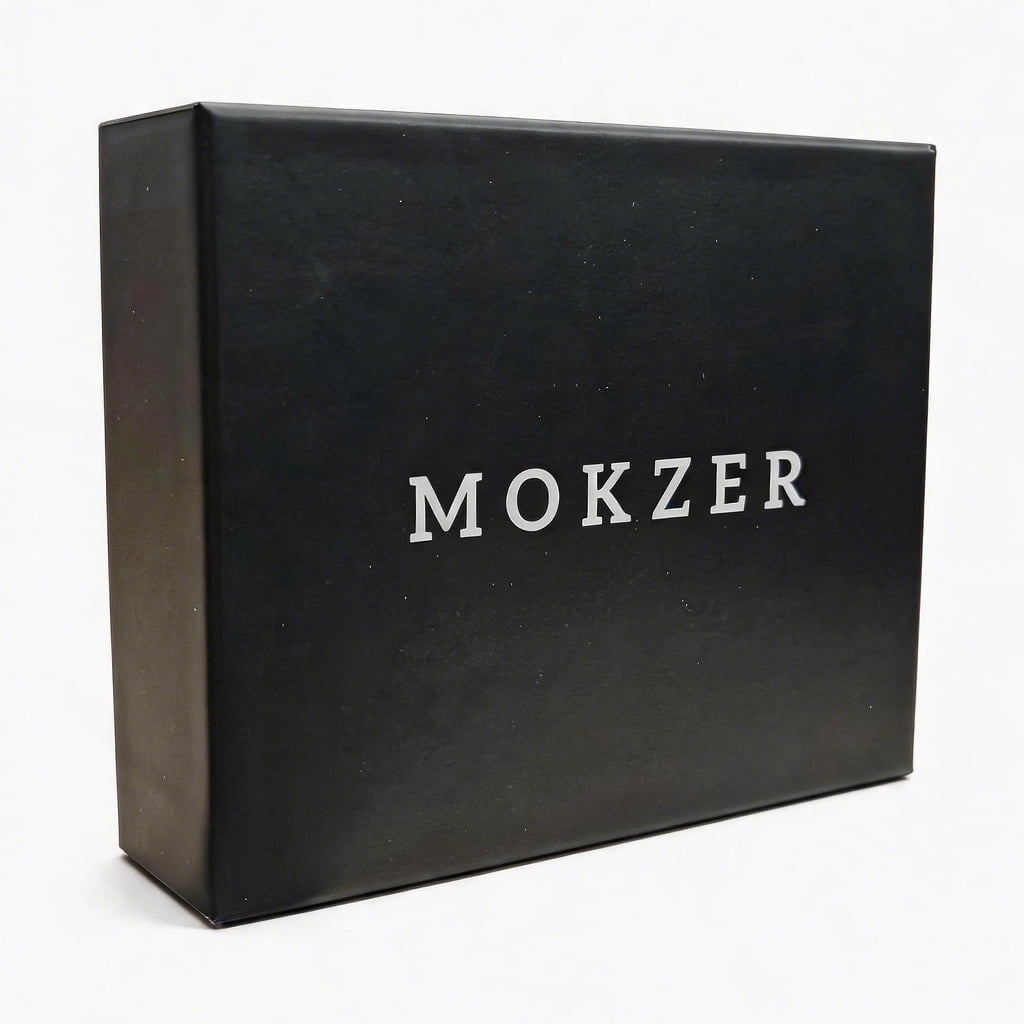 mokzer Business Card Holder, PU Leather & Stainless Steel Business Card Case for Men or Women, Slim Name Cards Holder RFID Blocking Credit Cards Carrier with Magnetic Closure,