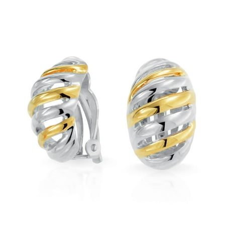 Geometric Stripe Twist Shrimp Half Hoop Clip On Earrings For Women Non Pierced Ears 14K Gold Silver Plated