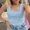 Lighted Blue, variant on CHICME Tank Tops For Women Rhinestone Solid Color Sleeveless Ribbed Fitted Camisole Summer Top Going Out Vest Black-S