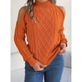 thumbnail image 5 of Womens Cold Shoulder Sweaters 2025 Fall Winter Long Sleeve Soft Chunky Cable Knit Pullovers Jumper Tops Orange Color M, 5 of 8