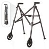 Stander Space Saver Walker, Lightweight Folding Walker for Seniors, Adult Walker with Wheels, Two Wheeled Rolling Walker with Rear Ski Glides, Black Walnut
