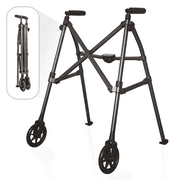 Stander Space Saver Walker, Lightweight Folding Walker for Seniors, Adult Walker with Wheels, Two Wheeled Rolling Walker with Rear Ski Glides, Black Walnut