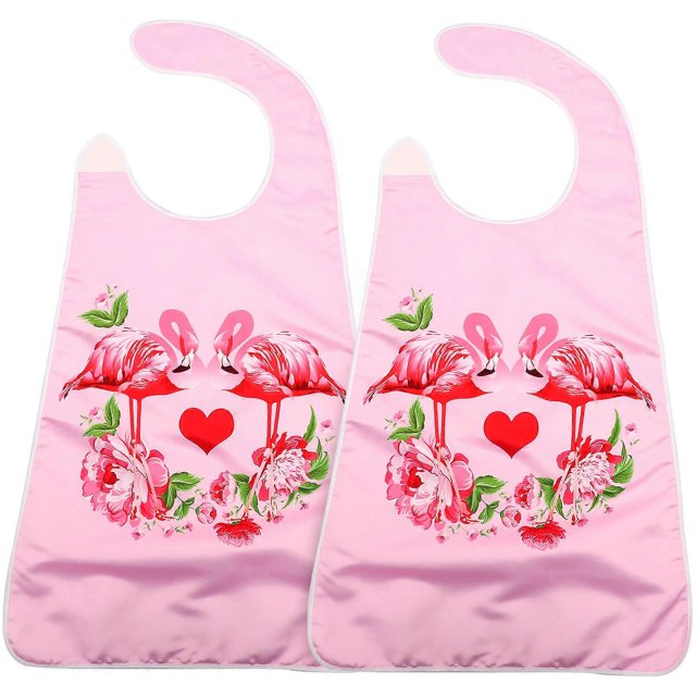 2Pack Waterproof Adult Bib Mealtime Design 88x48cm Pink Clothing Protector For Elderly Disabled Patients