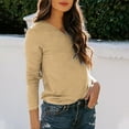 thumbnail image 5 of Idoravan Womens Tshirts V Neck Long Sleeve Tops Tee Solid Color Blouse Womens Winter Sexy V Neck Long Sleeve Tops Regular Blouse Beige S, 5 of 7