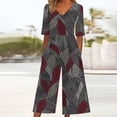 thumbnail image 2 of Edvintorg Womens Wide Leg Jumpsuit Vintage Floral Printed Short Sleeve V Neck Back Zipper Jumpsuits with Pocket Summer Casual Beach Vacation Clothes, 2 of 5