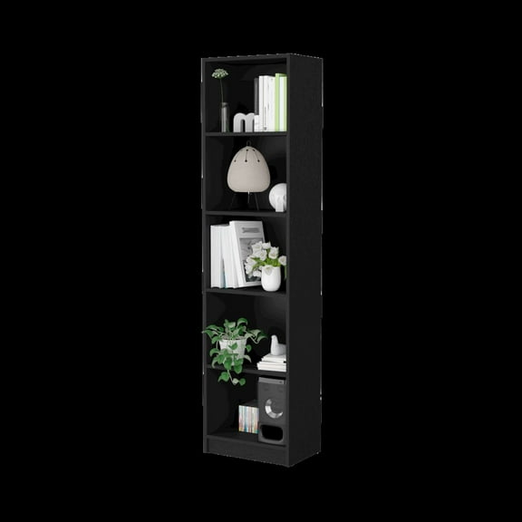 Plethoria Home Black 5-Shelf Slim Bookcase