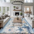 thumbnail image 4 of Ocean Starfish Washable Living Room Rugs 5'x8', Coastal Vintage Blue Sea Shell Seahorse Jellyfish Stripe Low Pile Throw Large Area Rug Non-Slip Sturdy Edge Binding Carpet for Living Room Kitchen, 4 of 9