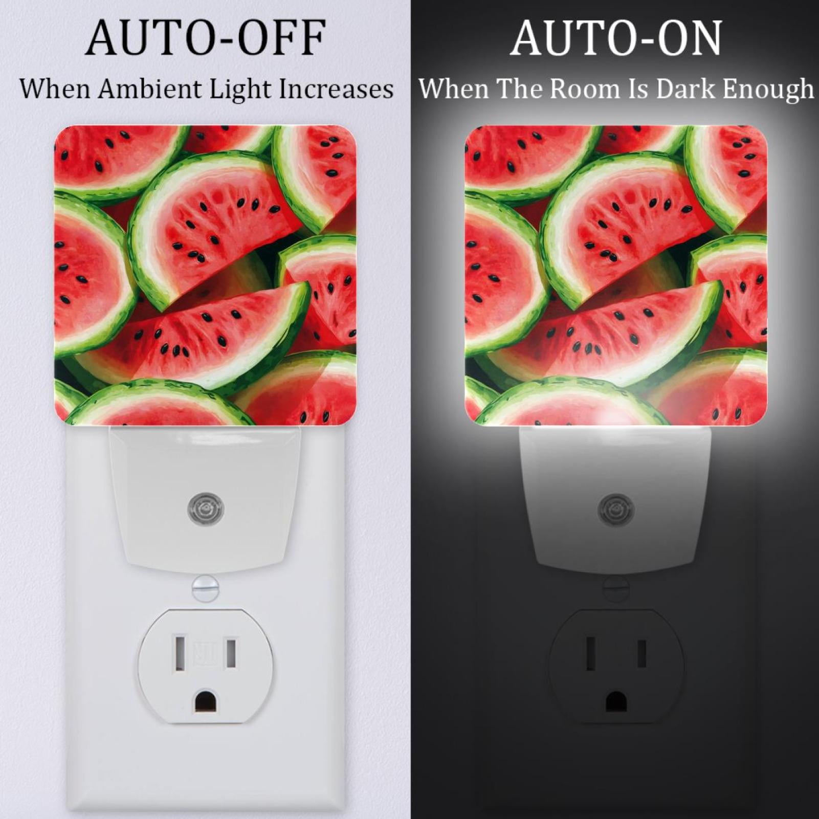 PhooArto Watermelon Pattern Plug in LED Night Light Auto Sensor Dusk to Dawn Decorative Night for Bedroom, Bathroom, Kitchen, Hallway, Stairs, Baby's Room, Energy Saving
