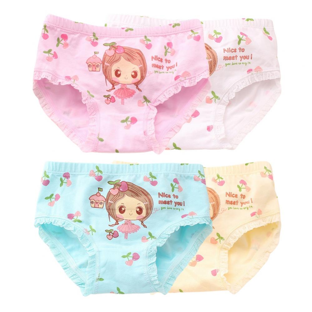 4 Pcs Cotton Underwear For Toddlers Little Girls Pink Green Blue Yellow Cute Heart Cartoon Princess Lace Breathable Brief For kids 2 3 4 5 6 7 8 9 10 11 12 years old
