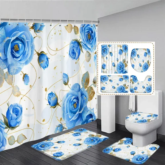 Beautiful Rose Floral Shower Curtain and Rug Bathroom Set Pink Purple Blue Rose Flower Shower Curtain Bath Mat Bathroom r