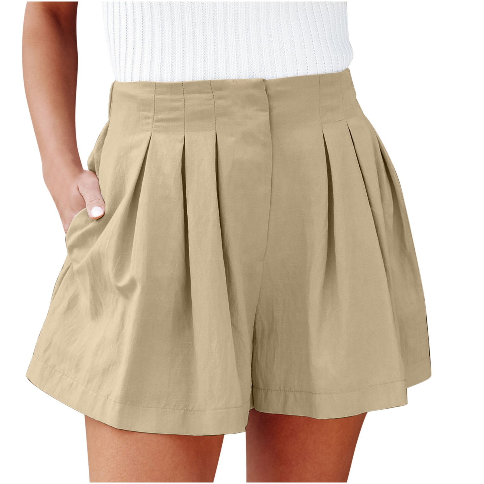 WTXUE Pleated Shorts Women, Flared Women Summer Cotton Elastic