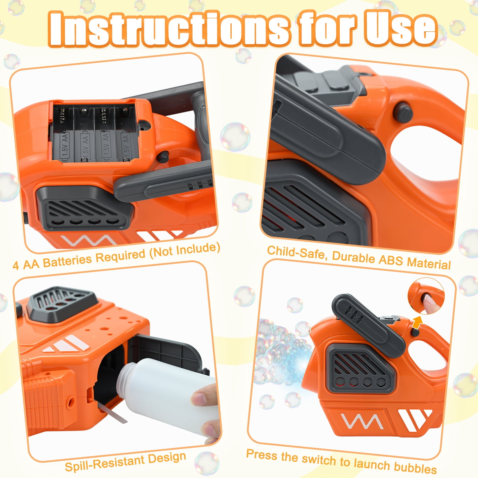 Sunforu 3PC Bubble Machine Toy Set for Toddlers, Include Bubble Lawn Mower,Saw & Watering Can, Indoor Outdoor Play Push Toy for Boy Girl