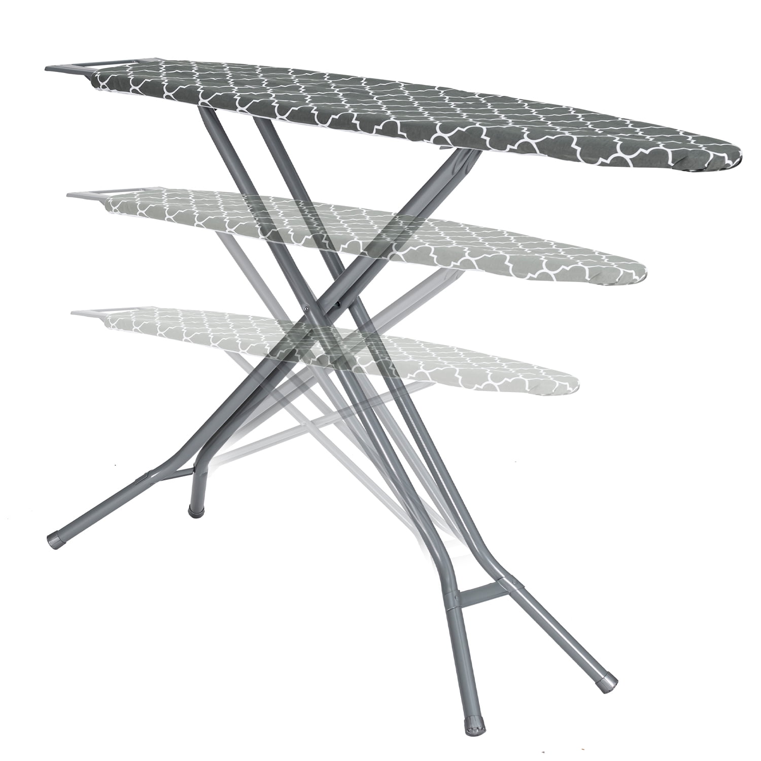 Seymour Home Products Adjustable Height, 4 Leg Ironing Board with Mesh Top and Iron Rest, Gray Lattice