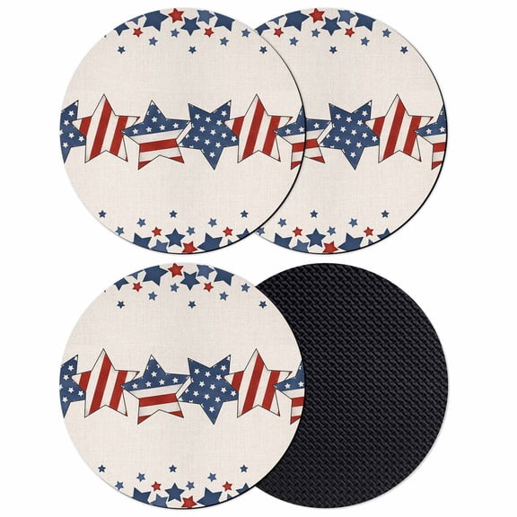 4th of July Coasters Set of 4, Patriotic Blue Red Star Independence Day Absorbent Coasters for Drinks, Coaster for Bar Office Dining Coffee Table Accessories Decor, Non Slip Round Desk Coaster