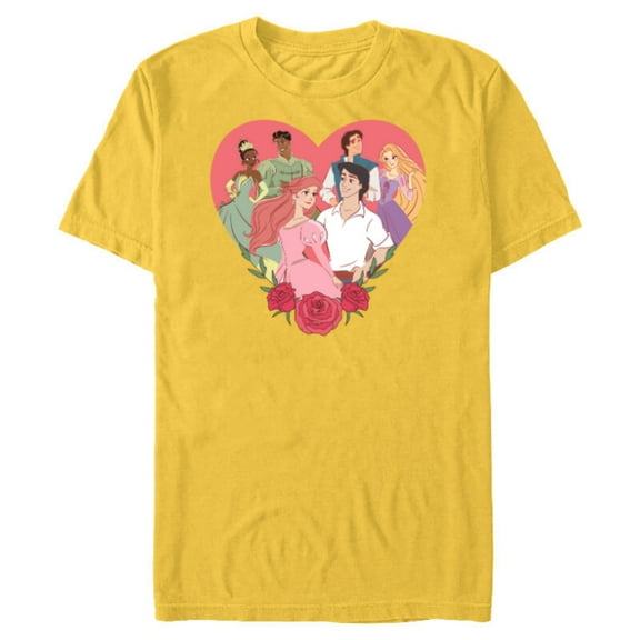 Disney Princess Favorite Movie Couples Valentine’s Day Love - Short Sleeve Blended T-Shirt for Adults - Customized-Yellow