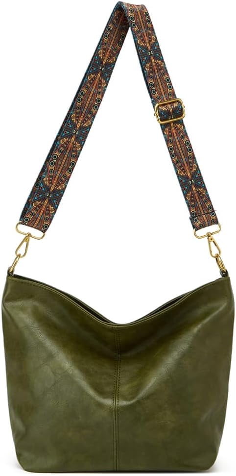 NANAHuang Hobo Bag for Women Crossbody Handbags Large Designer Ladies Bucket Purse PU Leather Shoulder Bags with Wide Shoulder Strap