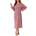 thumbnail image 2 of INSPIRE CHIC Women's Zip Up Nightgowns Long House Robe Long Sleeve Hooded Sweatshirt Loungewear with Pockets M Dark Pink, 2 of 6
