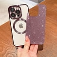 thumbnail image 4 of Compatible with iPhone 14 Pro Magnetic Glitter Case, Luxury Plating Cute Bling Clear Phone Case, Compatible with MagSafe for Women Girls with Camera Protector Back Cover - Purple, 4 of 10
