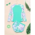 thumbnail image 4 of Nyeemya Kids Girls 2Pcs Rash Guard Swimsuit Long Sleeve Zipper Swim Top and Shorts Sun Protection Bathing Suit Green 9Y, 4 of 7