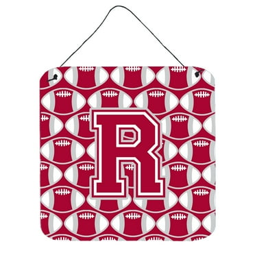 Letter R Football Crimson grey and white Wall or Door Hanging Prints