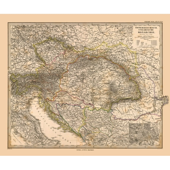Historic Map - Austro Hungarian Empire - Stieler  1885 - 27.52 x 23 - Vintage Wall Art
