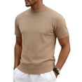 thumbnail image 2 of Men's Casual Summer Shirts Solid Breathable Knit Short Sleeve Crewneck Acrylic Tops Lightweight Tees Daily Beach Vacation | Zenithor,Beige L, 2 of 5