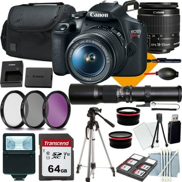 Canon EOS Rebel T7 DSLR Camera with 18-55mm Commander Starter Kit Lens Filters CASE 64Memory Cards(18PC)