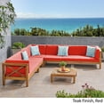 thumbnail image 2 of Elisha Outdoor 7 Seater Acacia Wood Sectional Sofa Set, Teak and Red, 2 of 14