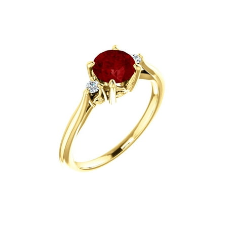 14k Yellow Gold Gem Quality Chatham® Created Round Ruby & Diamond