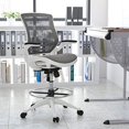 thumbnail image 2 of EMMA + OLIVER Gray Mid-Back Mesh Drafting Chair with White Frame and Flip-Up Arms, 2 of 4