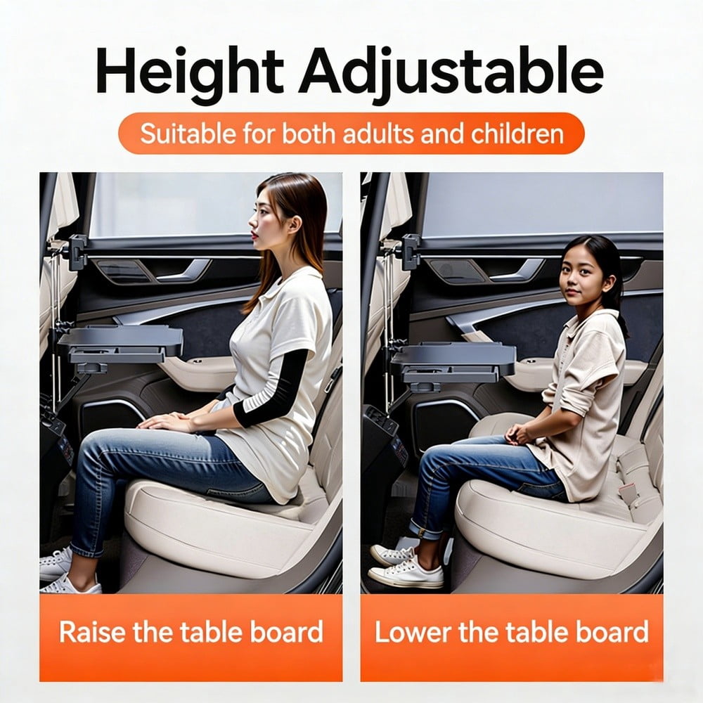 2-in-1 Car Steering Wheel Tray & Back Seat Table, Adjustable Car Desk with Phone Holder, Laptop & Food Tray, Fits Cars, SUVs & Trucks