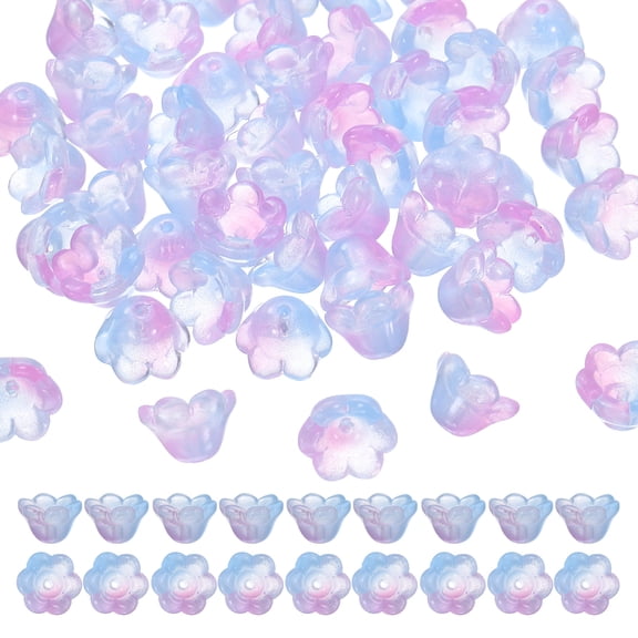 Uxcell 100 Pcs Glass Flower Beads for Jewelry Making, Glass Trumpet Flower Spacer Beads for DIY Necklace Earrings Bracelets Crafts Supplies, Pink/Blue