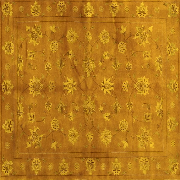 Ahgly Company Machine Washable Indoor Square Abstract Yellow Contemporary Area Rugs, 7' Square