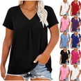 thumbnail image 5 of Smsaxvxz Womens Summer Plus Size Tops Fashion V-neck Short Sleeve Pleated Casual Solid Loose Blouse Tops for Women 2026 Pink XL, 5 of 5