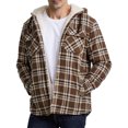 thumbnail image 3 of Flannel Hooded Jacket for Men Big and Tall Plaid Sherpa Thermal Lined Shirt Jacket Khaki S, 3 of 5