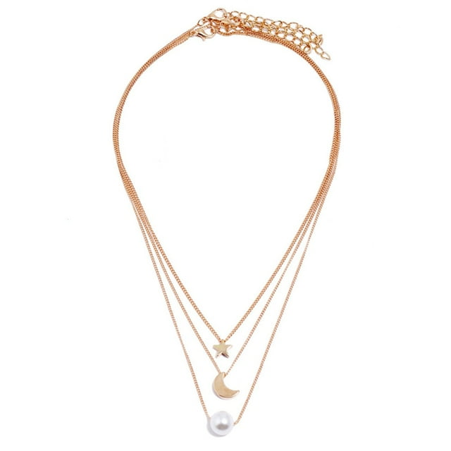 Pendant Necklace Faux Pearl 3PCS Star Moon Multilayer Necklace Charm Necklace