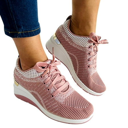 

Quealent Women S Walking Shoes Women s Fashion Star Sneaker Lace Up Low Top Comfortable Cushioned Walking Shoes Pink 8