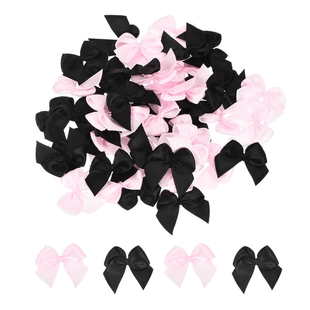 50Pcs Mini Lazo de Cinta 1" Mini Cinta de Satén para Manualidades DIY Costura Boda Fiesta de Cumpleaños Negro y Rosa