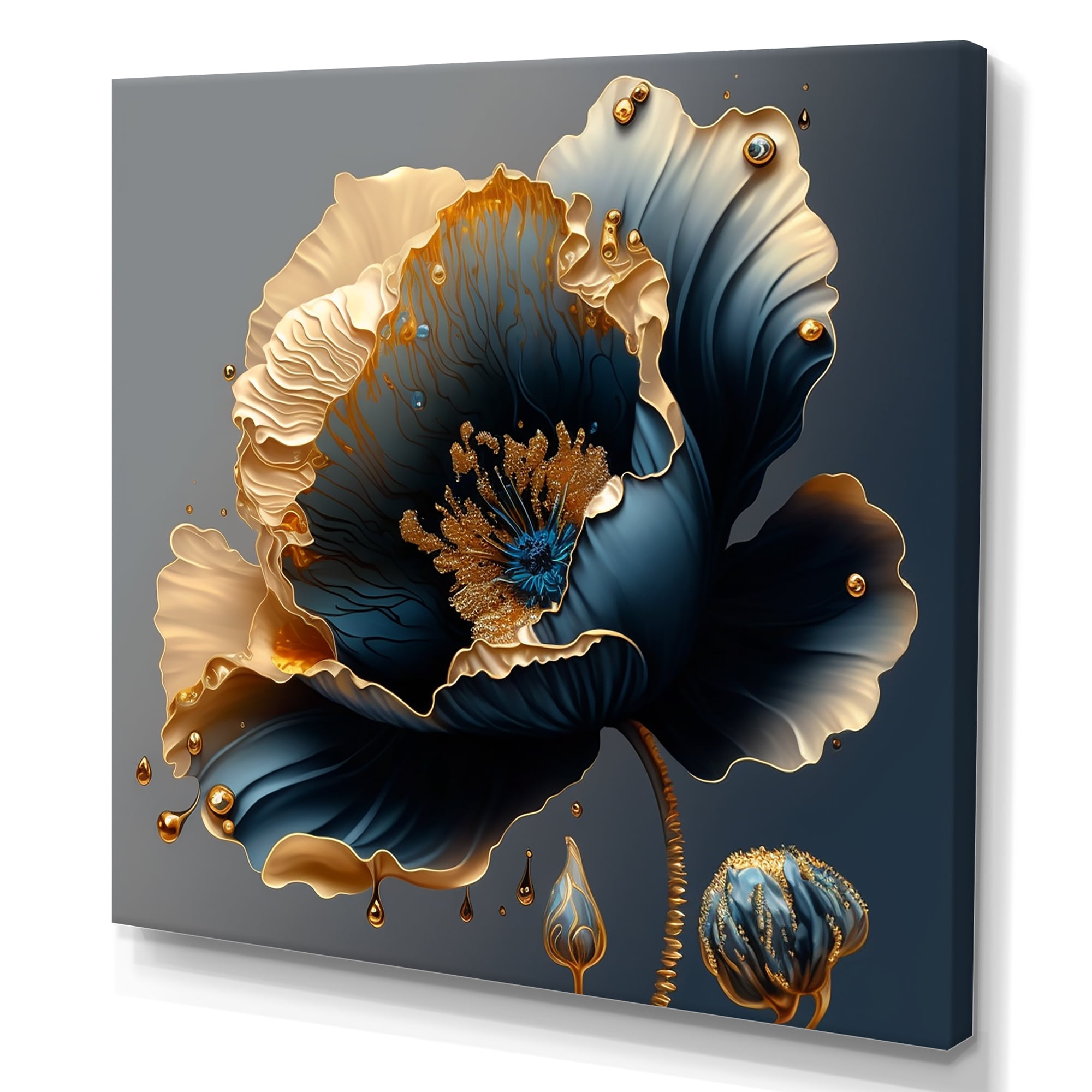 Designart Deep Blue And Gold Single Flower IV Canvas Wall Art - Walmart.com