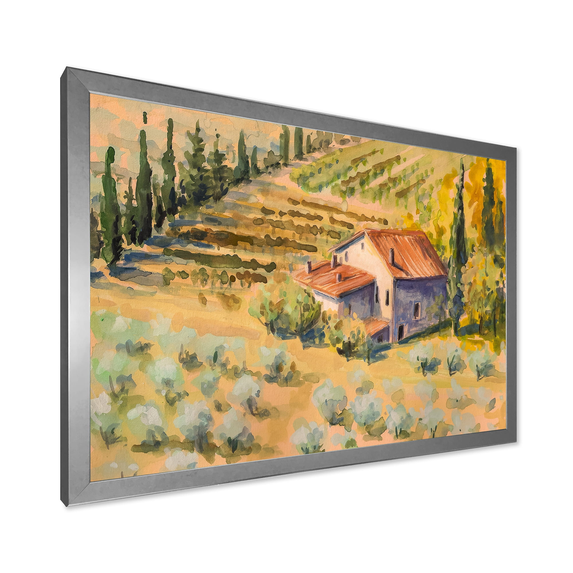 Designart 'Little Farmhouse In Countryside' Country Framed Art Print