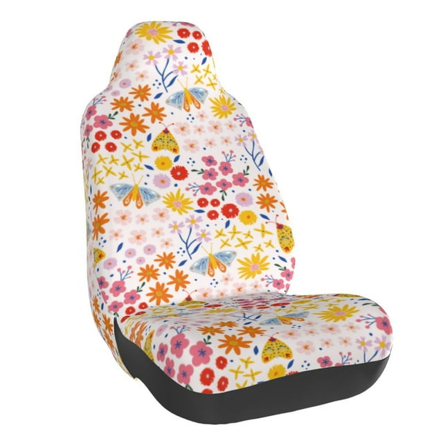 Wukai Colorful Floral Full Set Car Seat Covers with Soft Padding Universal Auto Front Seats Protector and Cushion Mat