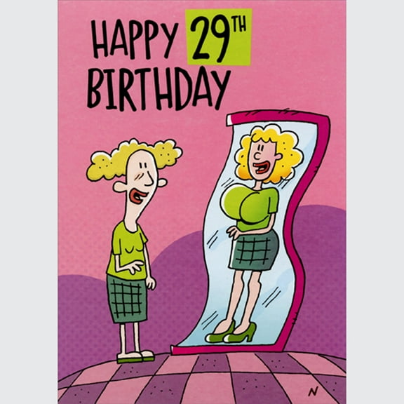 Oatmeal Studios Woman Looking in Fun House Mirror at Younger Self Funny / Humorous Feminine Birthday Card for Her