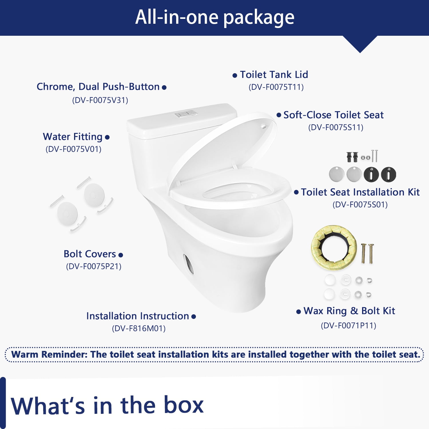 DV-1F0075 Prism One-Piece Modern Toilet, Comfortable Seat Height Toilet with Dual-Flush Fully Glazed (Seat Included)