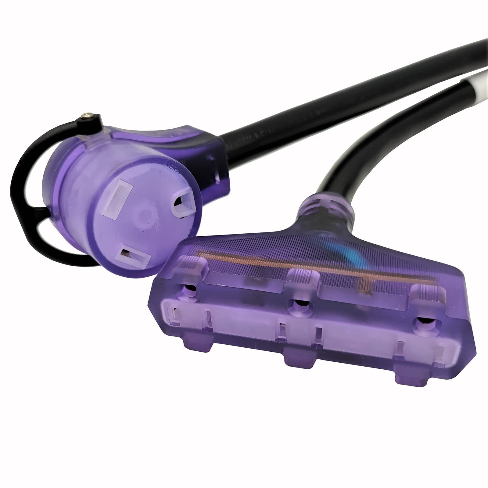 Parkworld 68840 RV Splitter, RV 50A to 30A & 15A V adapter cord 14-50P male to TT-30R & 5-15R female Tri-outlet with lighted 1.5FT