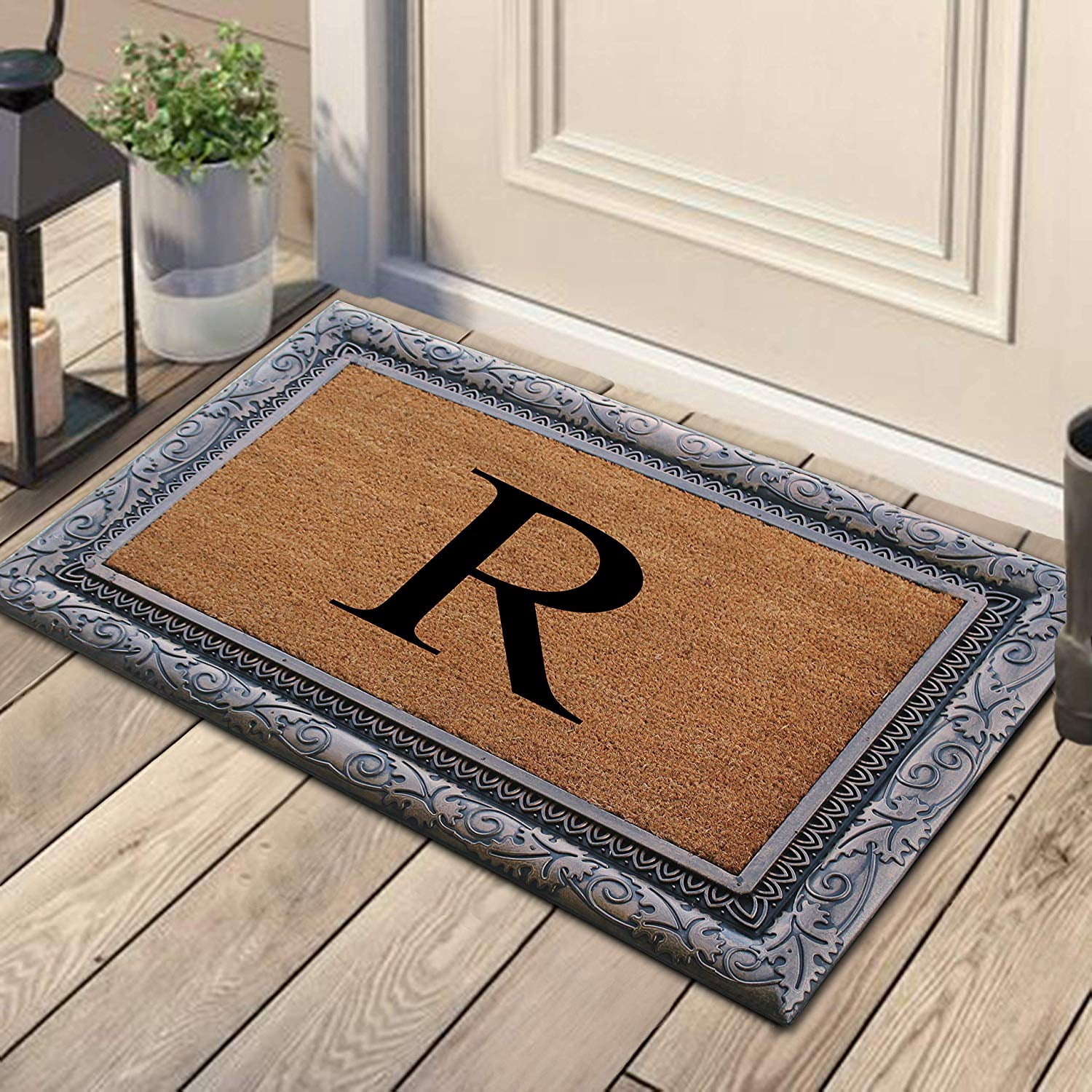 A1HC First Impression Rubber and Coir Albena 24" X 36" Bronze Finished Heavy Duty Monogrammed Doormat